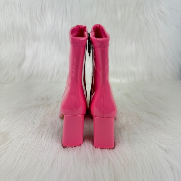 Cape Robbin Belinda Pink Faux Patent Leather Chunky Block Heel Ankle Booties - Picture 7 of 10